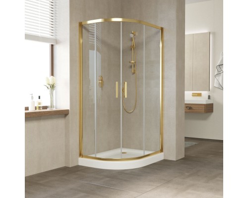 Душевой уголок асимметричный Vegas Glass ZS-F 90*80 09 01 профиль золото, стекло прозрачное