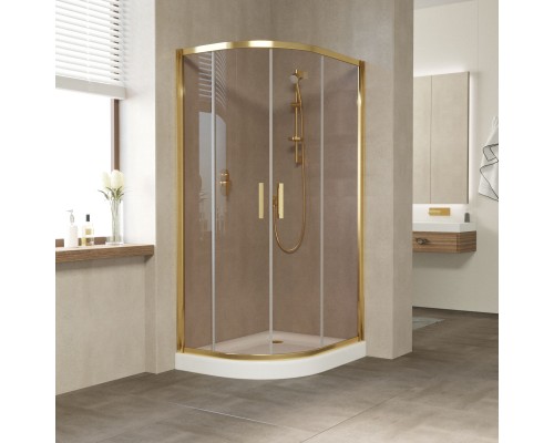 Душевой уголок асимметричный Vegas Glass ZS-F 90*80 09 05 профиль золото, стекло бронза