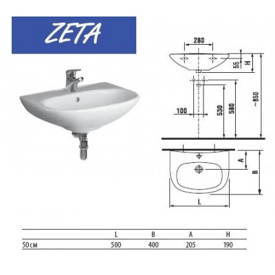 Раковина Jika Zeta 8.1039.0.000.104.9 500x400