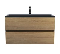 Тумба с раковиной Uperwood Barsa 90 см, подвесная, черная/дуб сонома, раковина черная 298301044