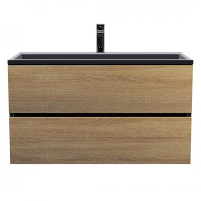 Тумба с раковиной Uperwood Barsa 90 см, подвесная, черная/дуб сонома, раковина черная 298301044