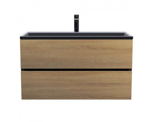 Тумба с раковиной Uperwood Barsa 90 см, подвесная, черная/дуб сонома, раковина черная 298301044