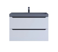 Тумба с раковиной Uperwood Tanos-Classic Quartz 80 см, подвесная, белая графит/бетон 3930421702