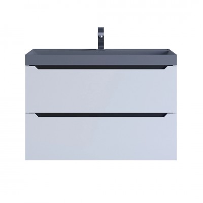 Тумба с раковиной Uperwood Tanos-Classic Quartz 80 см, подвесная, белая графит/бетон 3930421702