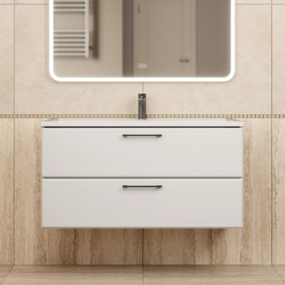Тумба с раковиной Uperwood Foster New 100 см, подвесная, белая матовая KFosterNEW100w