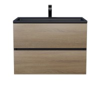Тумба с раковиной Uperwood Barsa 70 см, подвесная, черная/дуб сонома, раковина черная 298301042