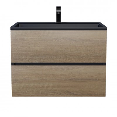 Тумба с раковиной Uperwood Barsa 70 см, подвесная, черная/дуб сонома, раковина черная 298301042