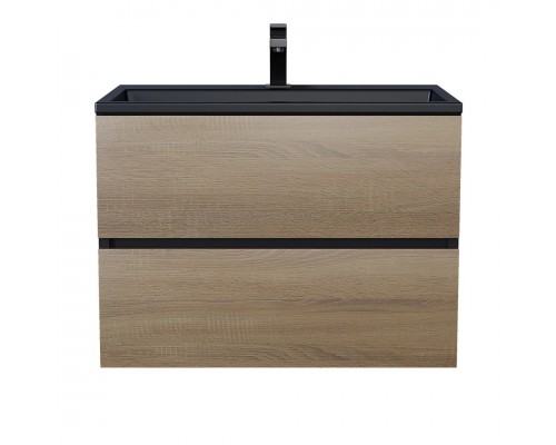 Тумба с раковиной Uperwood Barsa 70 см, подвесная, черная/дуб сонома, раковина черная 298301042