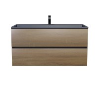 Тумба с раковиной Uperwood Barsa 100 см, подвесная, черная/дуб сонома, раковина черная 298301045