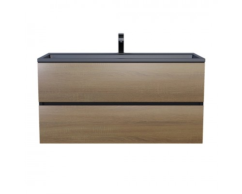 Тумба с раковиной Uperwood Barsa 100 см, подвесная, черная/дуб сонома, раковина черная 298301045