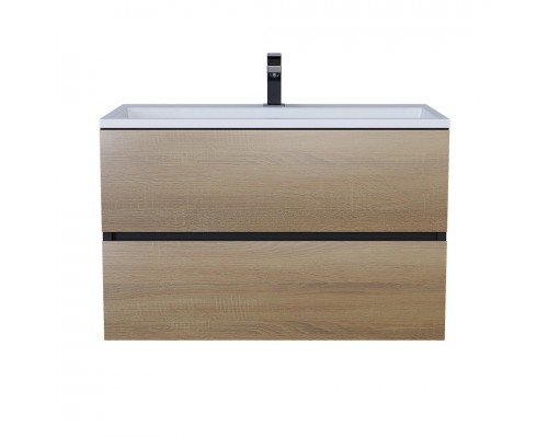 Тумба с раковиной Uperwood Barsa 80 см, подвесная, черная/дуб сонома 293020543