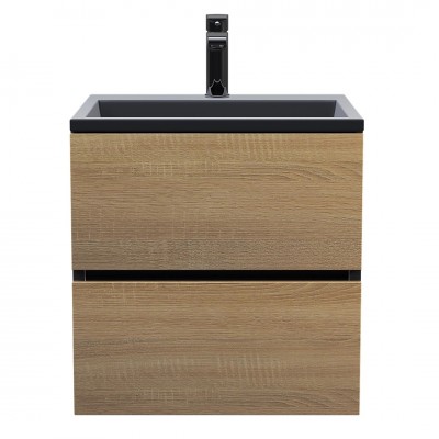 Тумба с раковиной Uperwood Barsa 60 см, подвесная, черная/дуб сонома, раковина черная 298301041