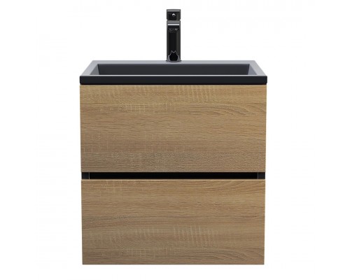 Тумба с раковиной Uperwood Barsa 60 см, подвесная, черная/дуб сонома, раковина черная 298301041