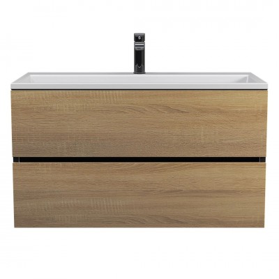 Тумба с раковиной Uperwood Barsa 90 см, подвесная, черная/дуб сонома 29830205649