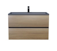 Тумба с раковиной Uperwood Barsa 80 см, подвесная, черная/дуб сонома, раковина черная 298301043