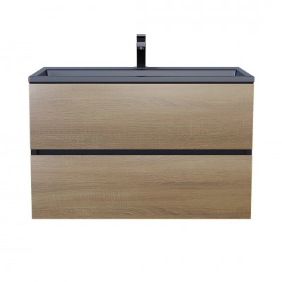 Тумба с раковиной Uperwood Barsa 80 см, подвесная, черная/дуб сонома, раковина черная 298301043