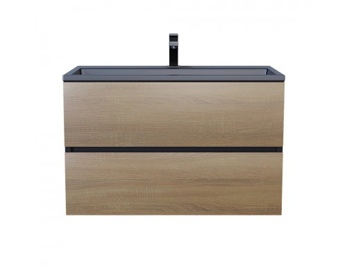 Тумба с раковиной Uperwood Barsa 80 см, подвесная, черная/дуб сонома, раковина черная 298301043