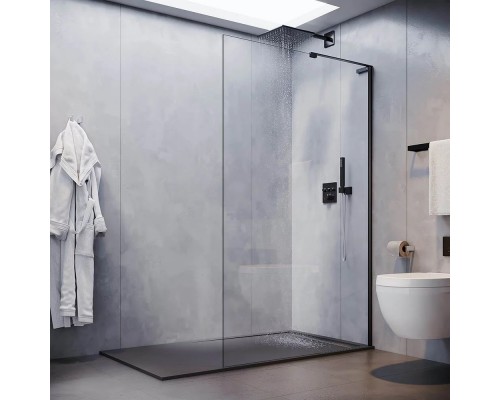 Душевая перегородка Veconi Korato KR-77B 100х200 KR77B-100-01-C8 профиль черный/матовый, стекло прозрачное