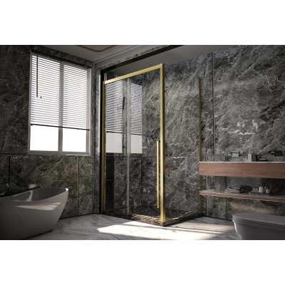 Душевой уголок Veconi Premium Trento PTC-SP-30G 140х100х200 PTC30-SP-140100-G-01-C4 профиль брашированное золото, стекло прозрачное