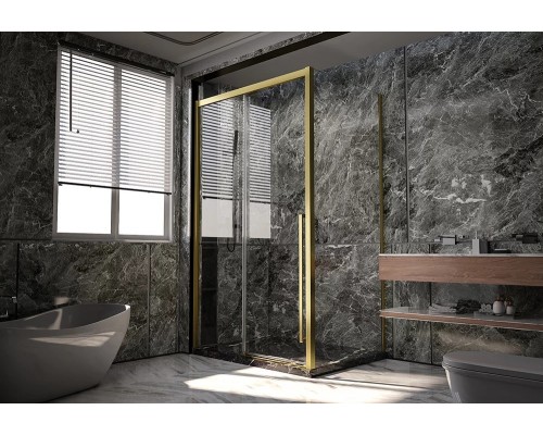 Душевой уголок Veconi Premium Trento PTC-SP-30G 140х100х200 PTC30-SP-140100-G-01-C4 профиль брашированное золото, стекло прозрачное