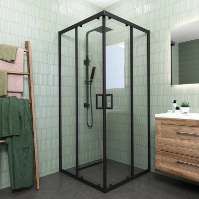 Душевой уголок Veconi Rovigo RV-13 90х90х195 RV13-90-01-C5 профиль черный/матовый, стекло прозрачное