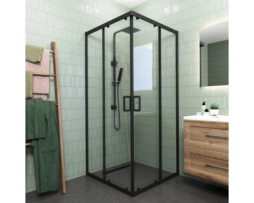Душевой уголок Veconi Rovigo RV-13 90х90х195 RV13-90-01-C5 профиль черный/матовый, стекло прозрачное