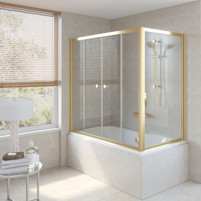 Шторка для ванны раздвижная Vegas Glass Z2V+ZVF 150*80 09 01 профиль золото, стекло прозрачное