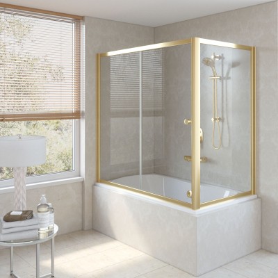 Шторка для ванны раздвижная Vegas Glass ZV+ZVF 170*90 09 01 профиль золото, стекло прозрачное
