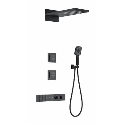 Душевая система Wonzon & Woghand WW-D4538-A-MB встраиваемая с термостатом, черный/матовый