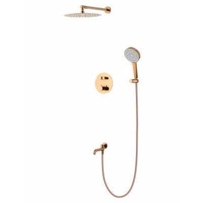 Душевая система Wonzon & Woghand Stick WW-88929010-RG встраиваемая с термостатом, розовое золото