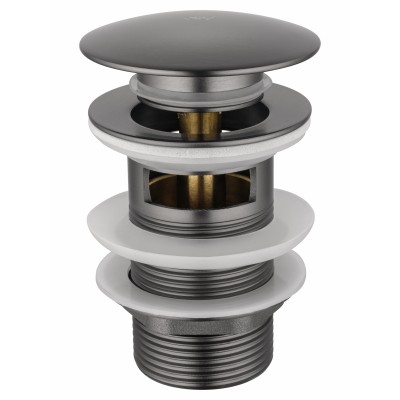 Донный клапан для раковины Wonzon & Woghand WW-88SS01-BGM с переливом 1 1/4, темный графит