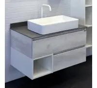 Тумба Comforty Прага 90 Дуб белый с графитовой столешницей, с раковиной Comforty 78189 00-00014425