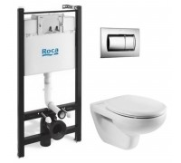 Комплект 4 в 1 Roca (Унитаз подвесной Mateo + Инсталляция Active + Крышка-сиденье с микролифтом + Кнопка хром/глянцевый) 7.8931.0.001.0