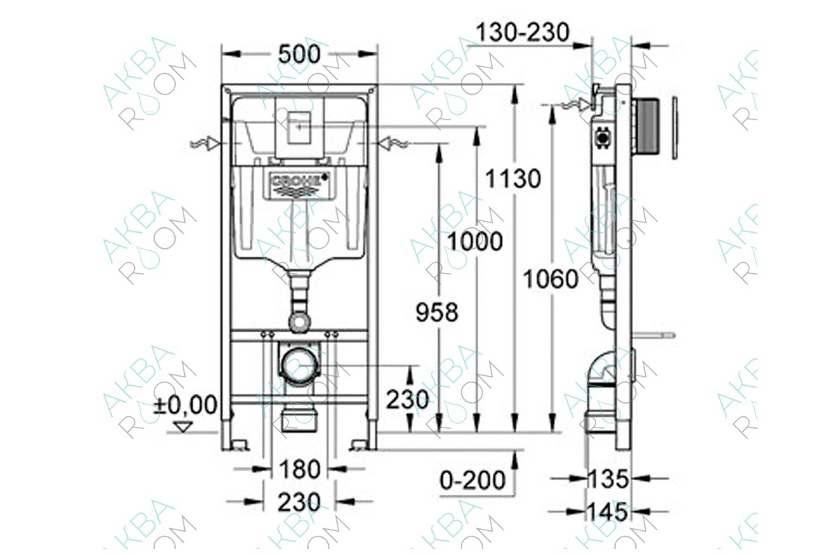 Инсталляция Grohe Rapid SL 38772001 с кнопкой смыва