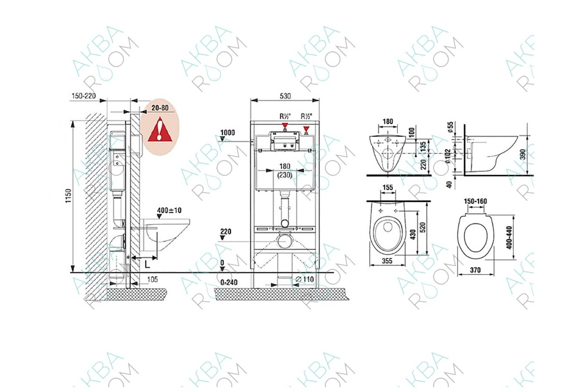 Купить Комплект 4 в 1 Roca (Подвесной унитаз MATEO+Инсталляция+Сиденье ...